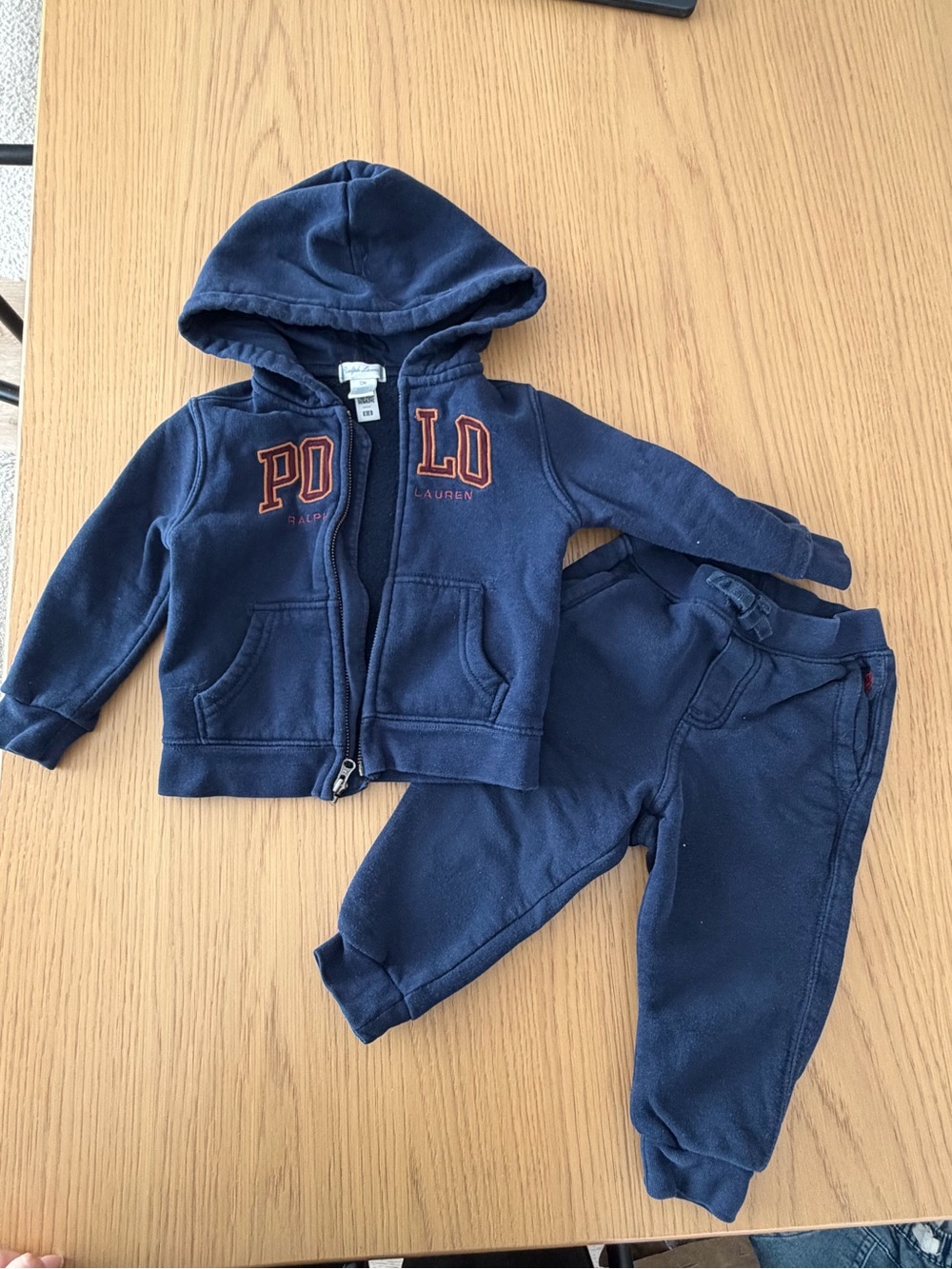 Ralph Lauren Navy Hooded Polo Sweatshirt & Joggers Set - Navy with Red Trim